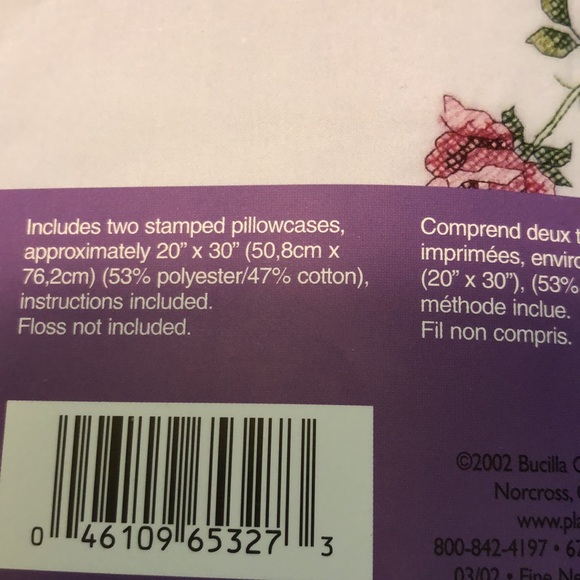 VTG PLAID BUCILLA ROSE & LACE 20”x30”STAMPED CROSS STITCH PILLOWCASES - Picture 5 of 9